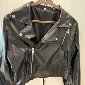 Stylish Black Women's Biker Jacket with fringe.